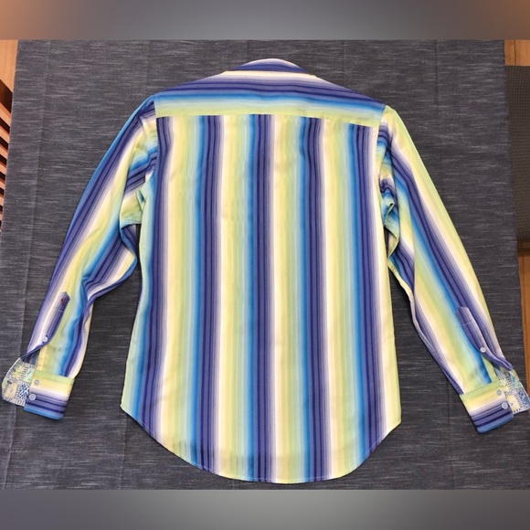 Robert Graham Embroidered Striped Flip Cuff Button Front Shirt Size S - Picture 12 of 16